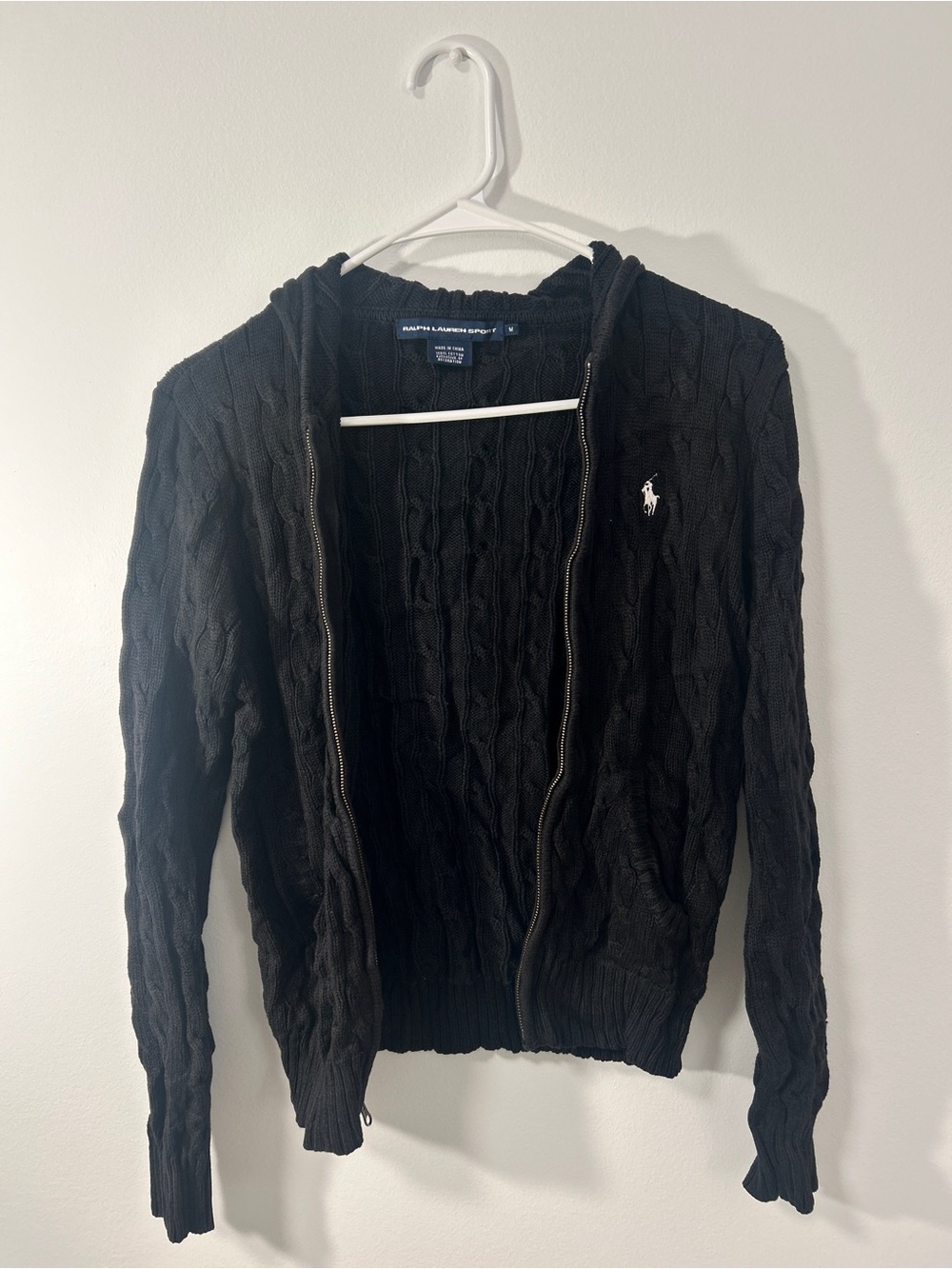 Ralph Lauren Black Cable-Knit Teddy Zip Hoodie